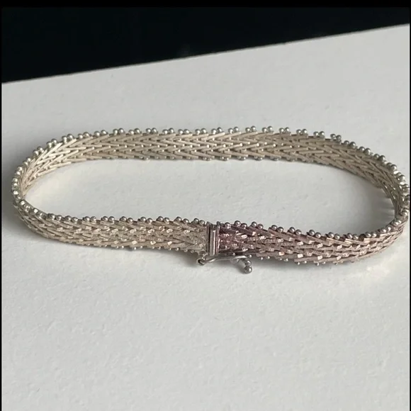 Vintage Sterling Silver 925 Italy Herringbone Bracelet - Picture 11 of 15